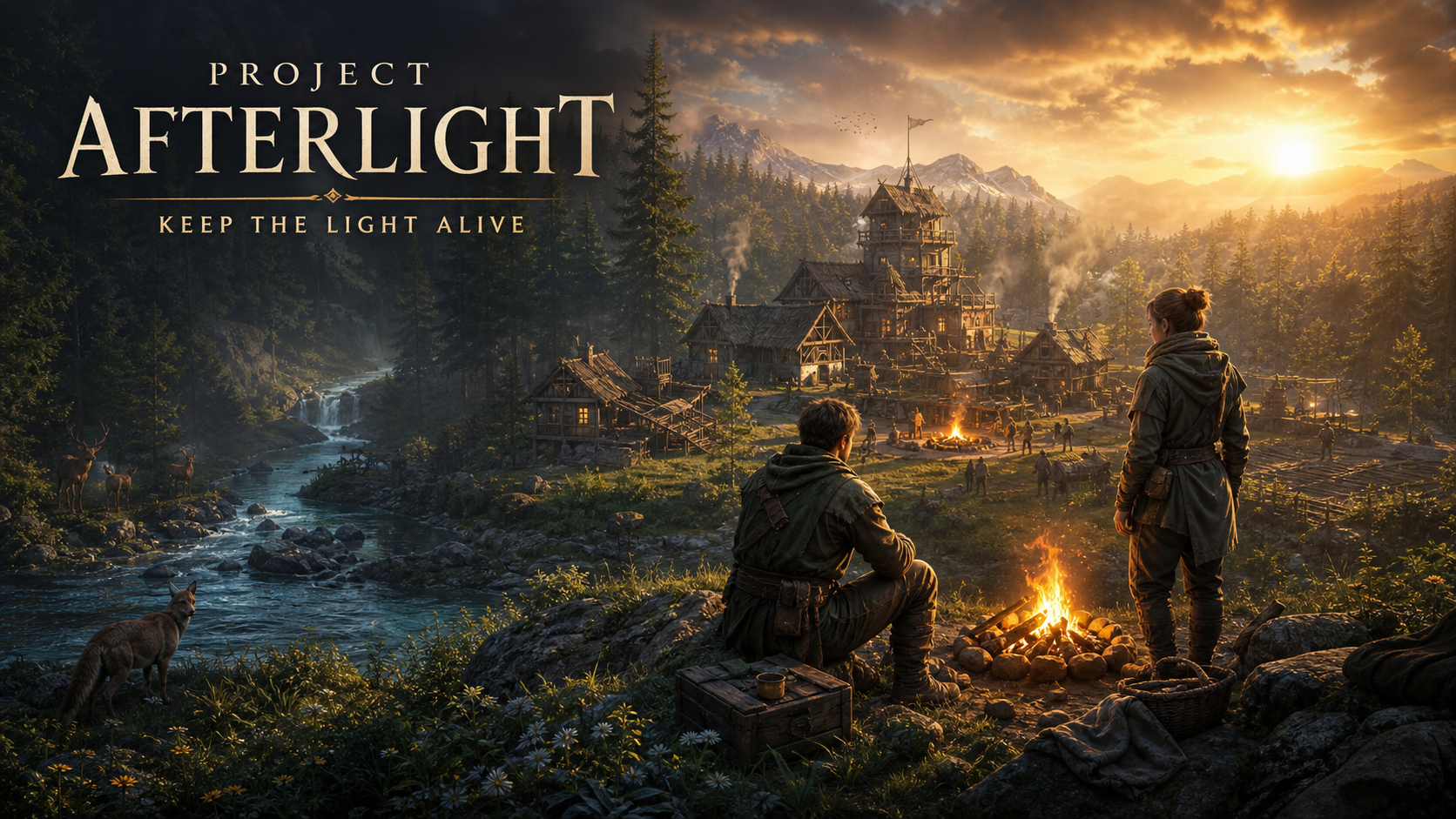 The Project Afterlight colony beside a river at sunset